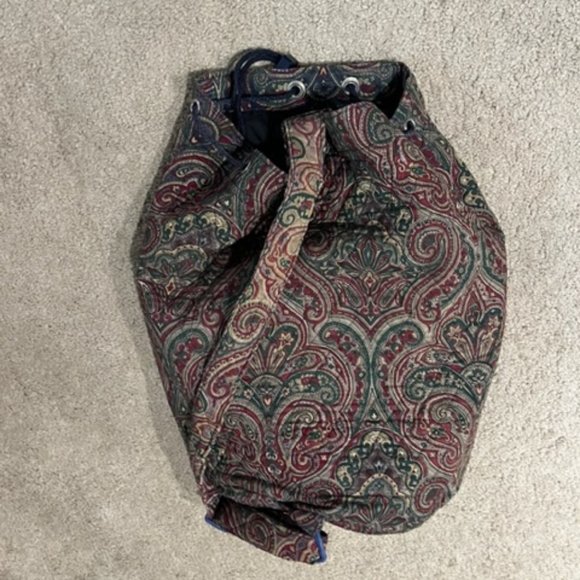 Vera Bradley Cotton Paisley Drawstring Sling Overnight Backpack Bag 9.75"x17" - Picture 2 of 16